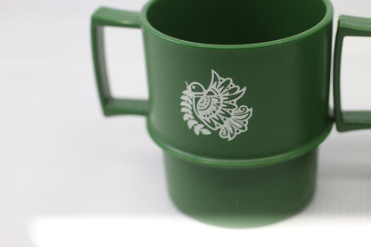 VTG Tupperware Green Christmas Mug Cup With Dove 1312-49 No Lid Made In USA x2