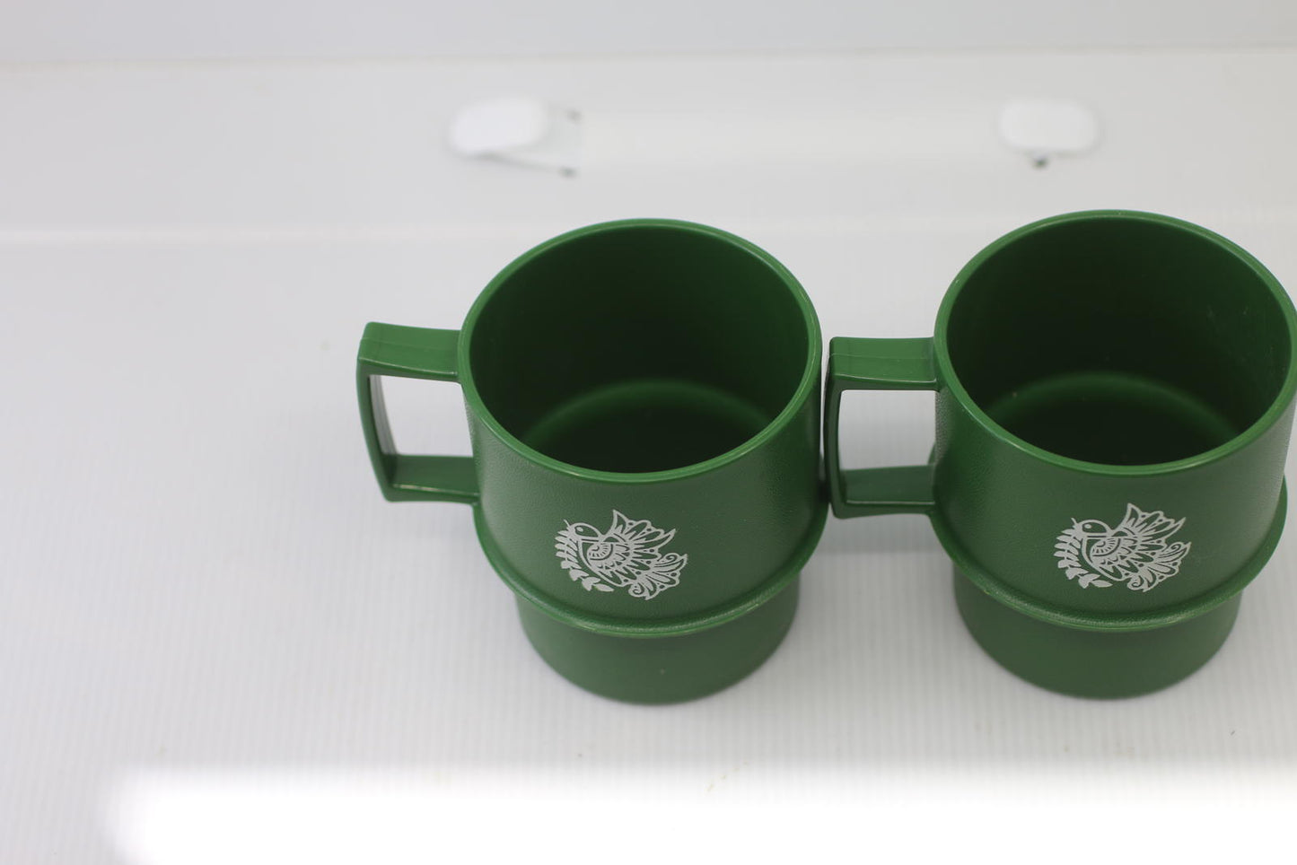 VTG Tupperware Green Christmas Mug Cup With Dove 1312-49 No Lid Made In USA x2