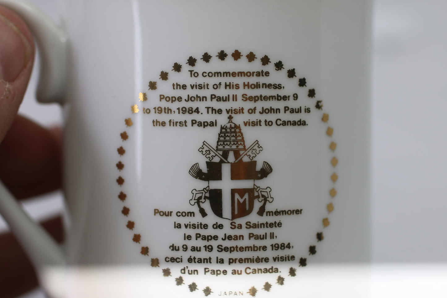Pope John Paul II 1984 Canada Visit Commemorative Mug Japan Vintage