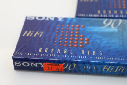 3 Sony HiFi 90 Min Normal Bias Blank Audio Cassette Tape C-90HFB Sealed