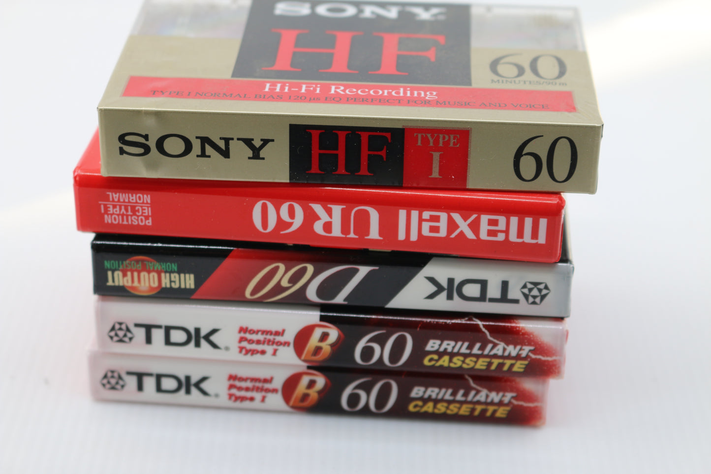 5 Sony 60 Min Mixed lot Blank Audio Cassette Tape Sealed TDK Sony MAXELL