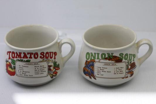 Vintage TOMATO & ONION Soup Ceramic Recipe Mug-Bowl-Cup With Handle