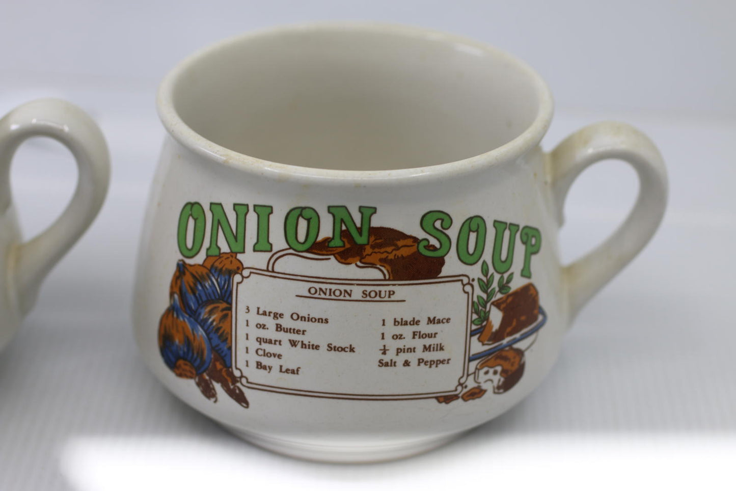 Vintage TOMATO & ONION Soup Ceramic Recipe Mug-Bowl-Cup With Handle
