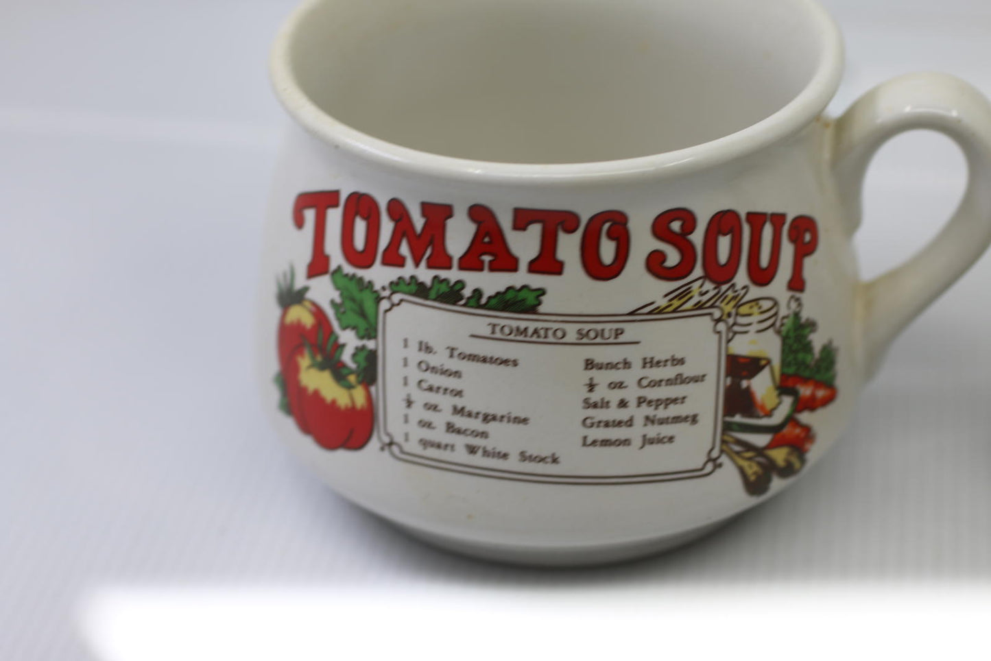Vintage TOMATO & ONION Soup Ceramic Recipe Mug-Bowl-Cup With Handle