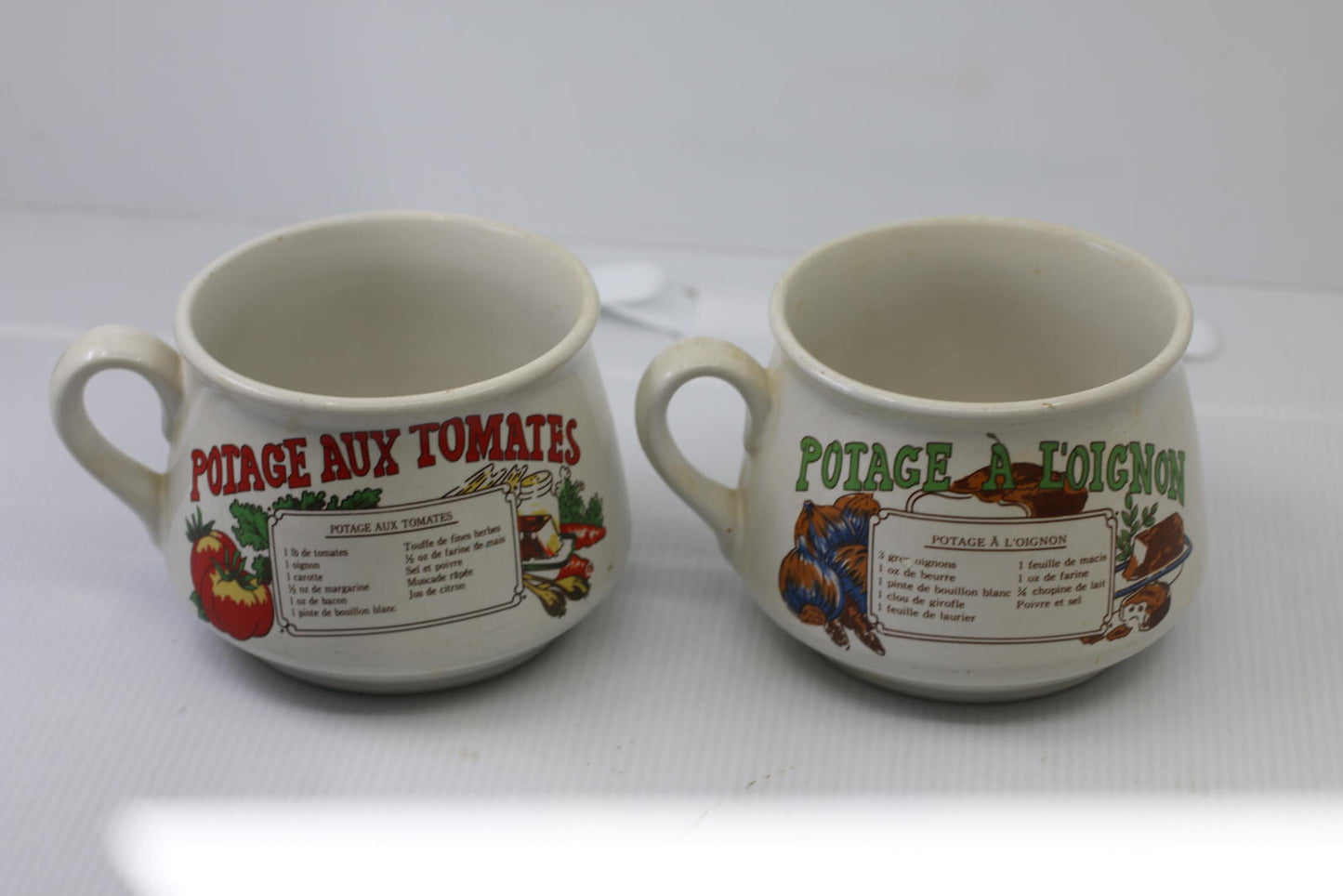 Vintage TOMATO & ONION Soup Ceramic Recipe Mug-Bowl-Cup With Handle