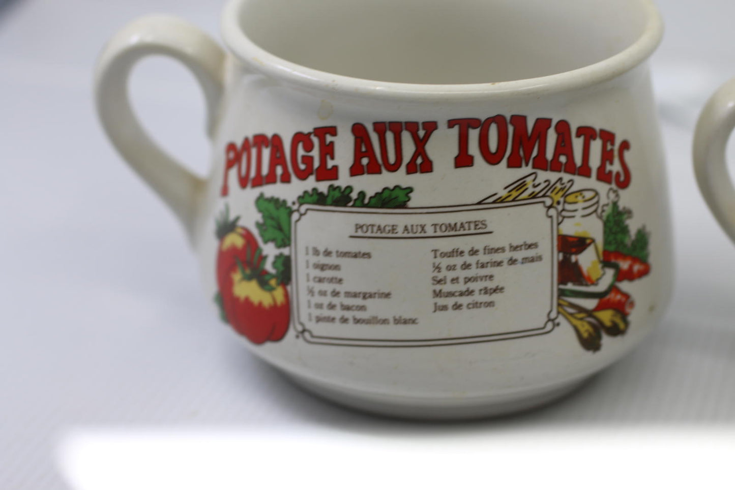 Vintage TOMATO & ONION Soup Ceramic Recipe Mug-Bowl-Cup With Handle