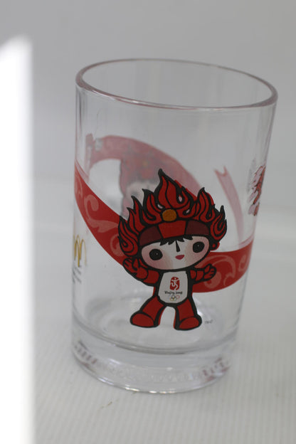 McDonald's Beijing Winter Olympics 2008 Glass Cup Collectible Red￼￼ 16 Oz