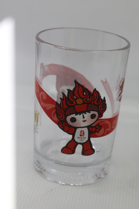 McDonald's Beijing Winter Olympics 2008 Glass Cup Collectible Red￼￼ 16 Oz