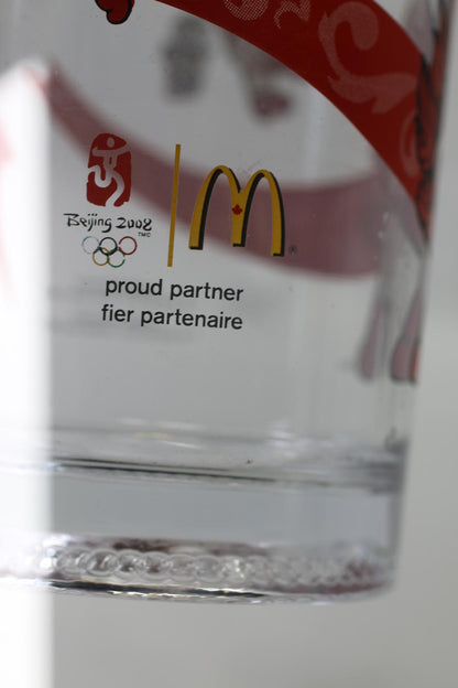 McDonald's Beijing Winter Olympics 2008 Glass Cup Collectible Red￼￼ 16 Oz