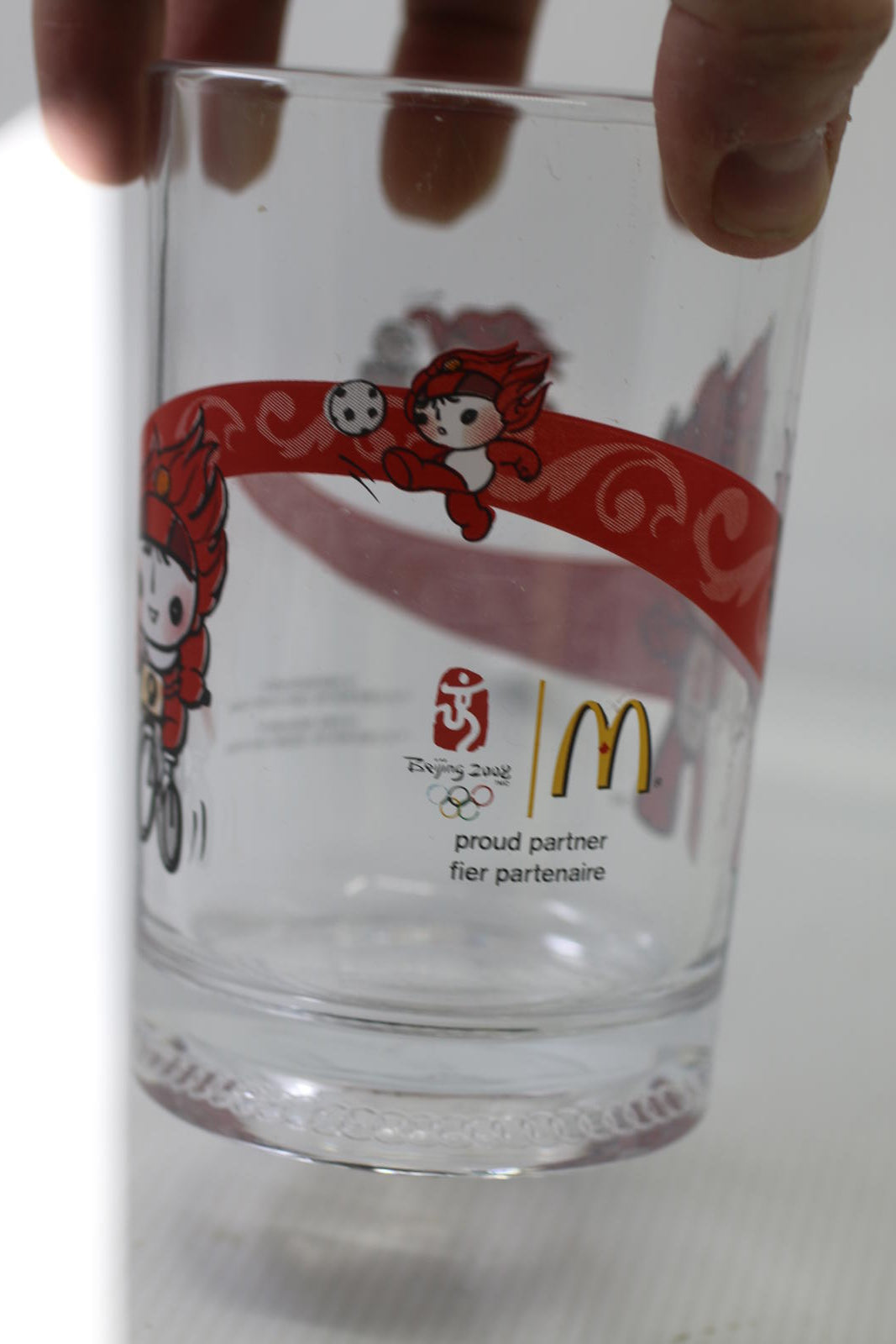 McDonald's Beijing Winter Olympics 2008 Glass Cup Collectible Red￼￼ 16 Oz