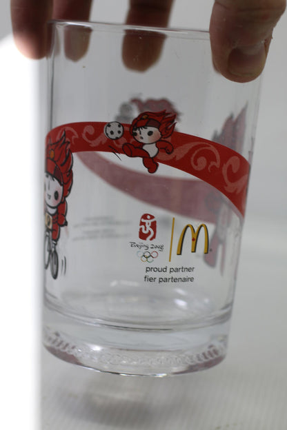 McDonald's Beijing Winter Olympics 2008 Glass Cup Collectible Red￼￼ 16 Oz