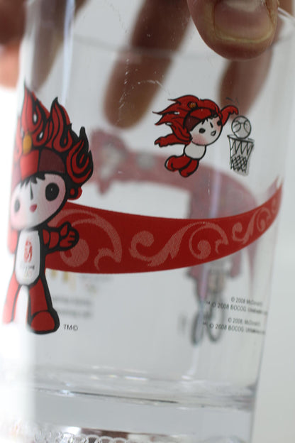 McDonald's Beijing Winter Olympics 2008 Glass Cup Collectible Red￼￼ 16 Oz