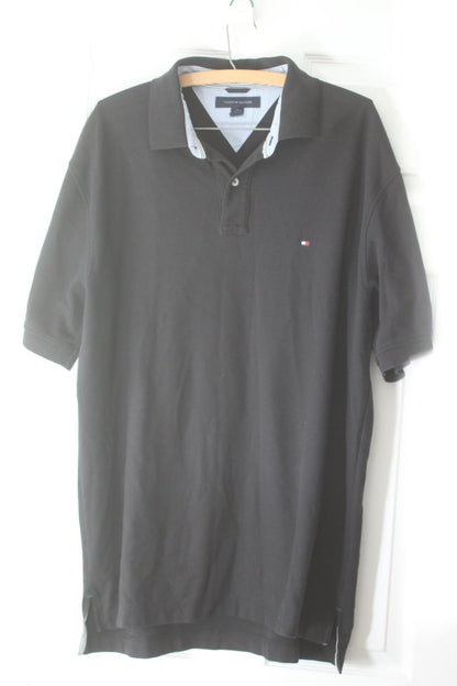 Tommy Hilfiger Black Polo Shirt XL Classic Logo 100% Cotton
