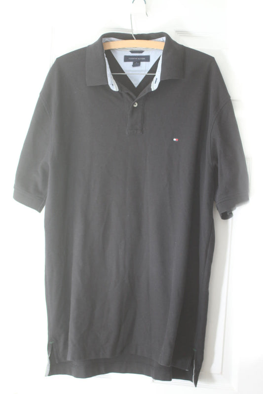Tommy Hilfiger Black Polo Shirt XL Classic Logo 100% Cotton