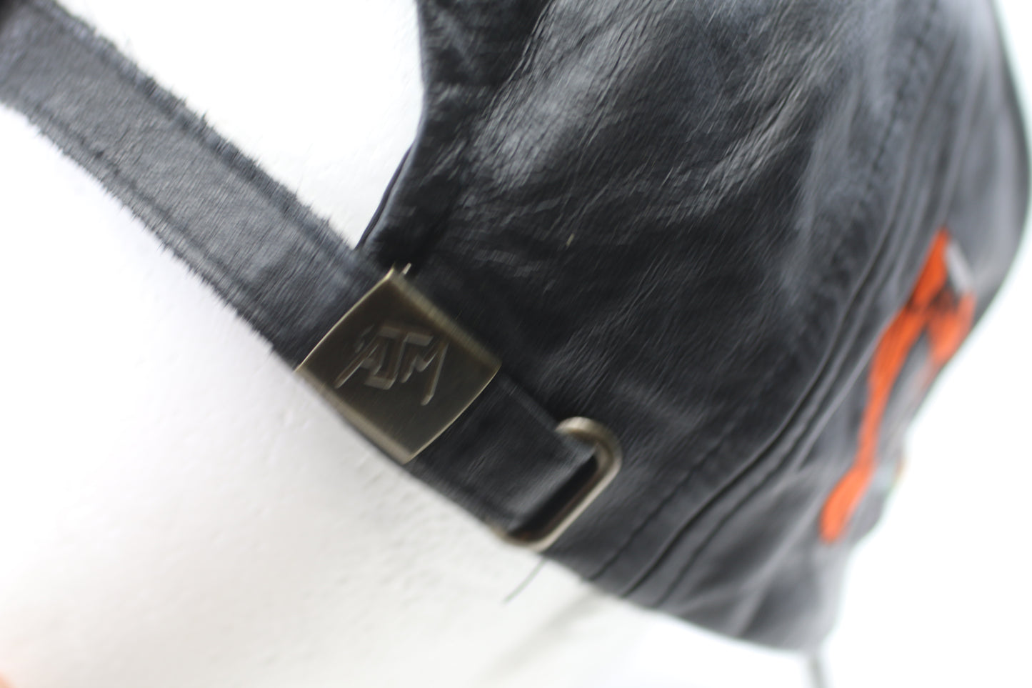 Vintage Black Leather Construction Cap Silver Site Embroidered Adjustable