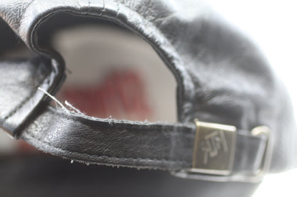 Vintage Black Leather Construction Cap Silver Site Embroidered Adjustable