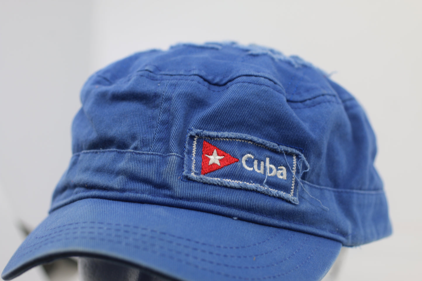 Vintage Cuba Blue Military Style Cap Distressed Cotton Adjustable