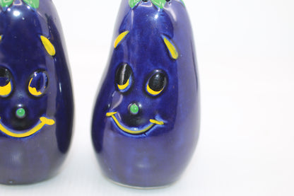 Vintage Japan Anthropomorphic Eggplant Salt & Pepper Shakers 4" No feets