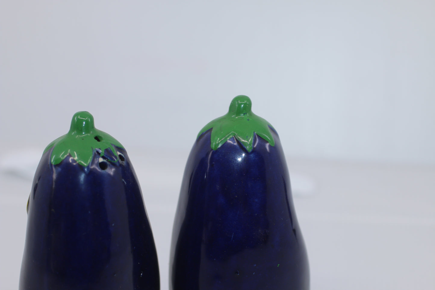Vintage Japan Anthropomorphic Eggplant Salt & Pepper Shakers 4" No feets
