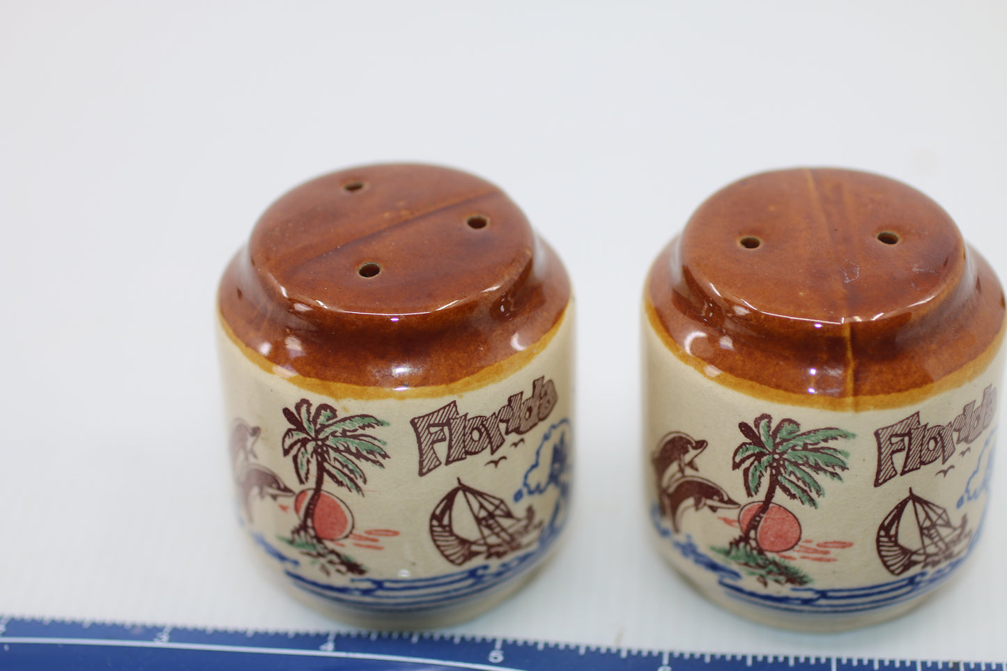 Vintage State of Florida Crock Pottery Salt & Pepper Shaker Set