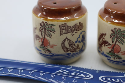 Vintage State of Florida Crock Pottery Salt & Pepper Shaker Set