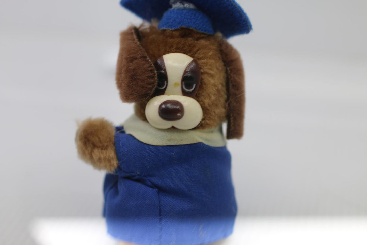 Vintage Plush pencil hugger clip Graduation Dog Figurine with Blue Gown and Cap