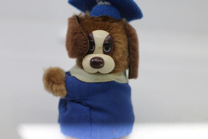 Vintage Plush pencil hugger clip Graduation Dog Figurine with Blue Gown and Cap