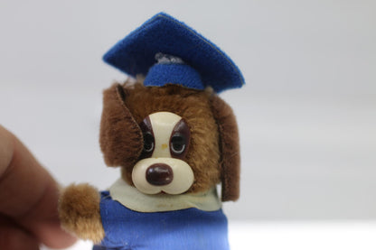 Vintage Plush pencil hugger clip Graduation Dog Figurine with Blue Gown and Cap