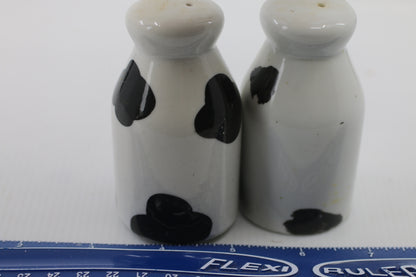 Vintage Black & White Dairy Cow Milk Jug Salt & Pepper Shakers 3”T x 1 3/4” Dia.