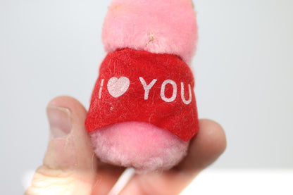 Vintage Pink Plush Bear Figurine w/ Red Heart Clip toy I love you Pencil Hugger