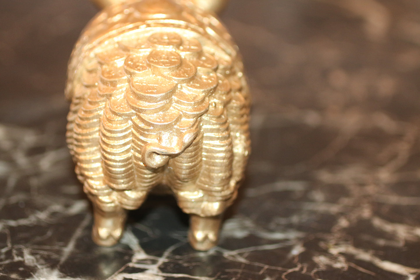Vintage Chinese Gilt Brass Wealth Pig Feng Shui Zodiac Boar Coin Statue 6.4” Heavy