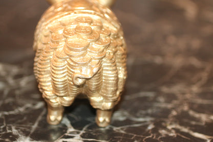 Vintage Chinese Gilt Brass Wealth Pig Feng Shui Zodiac Boar Coin Statue 6.4” Heavy