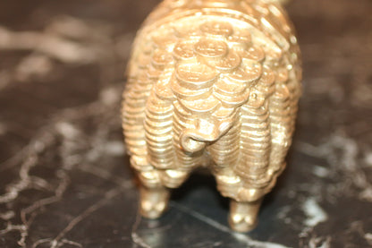 Vintage Chinese Gilt Brass Wealth Pig Feng Shui Zodiac Boar Coin Statue 6.4” Heavy