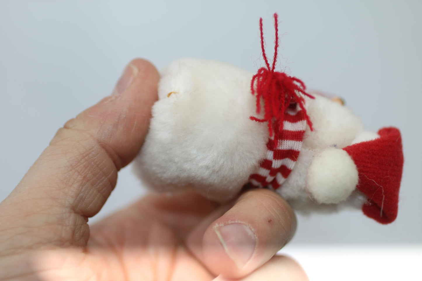 Vintage Plush Mouse Figurine with Santa Hat and Scarf pencil hugger toy clip
