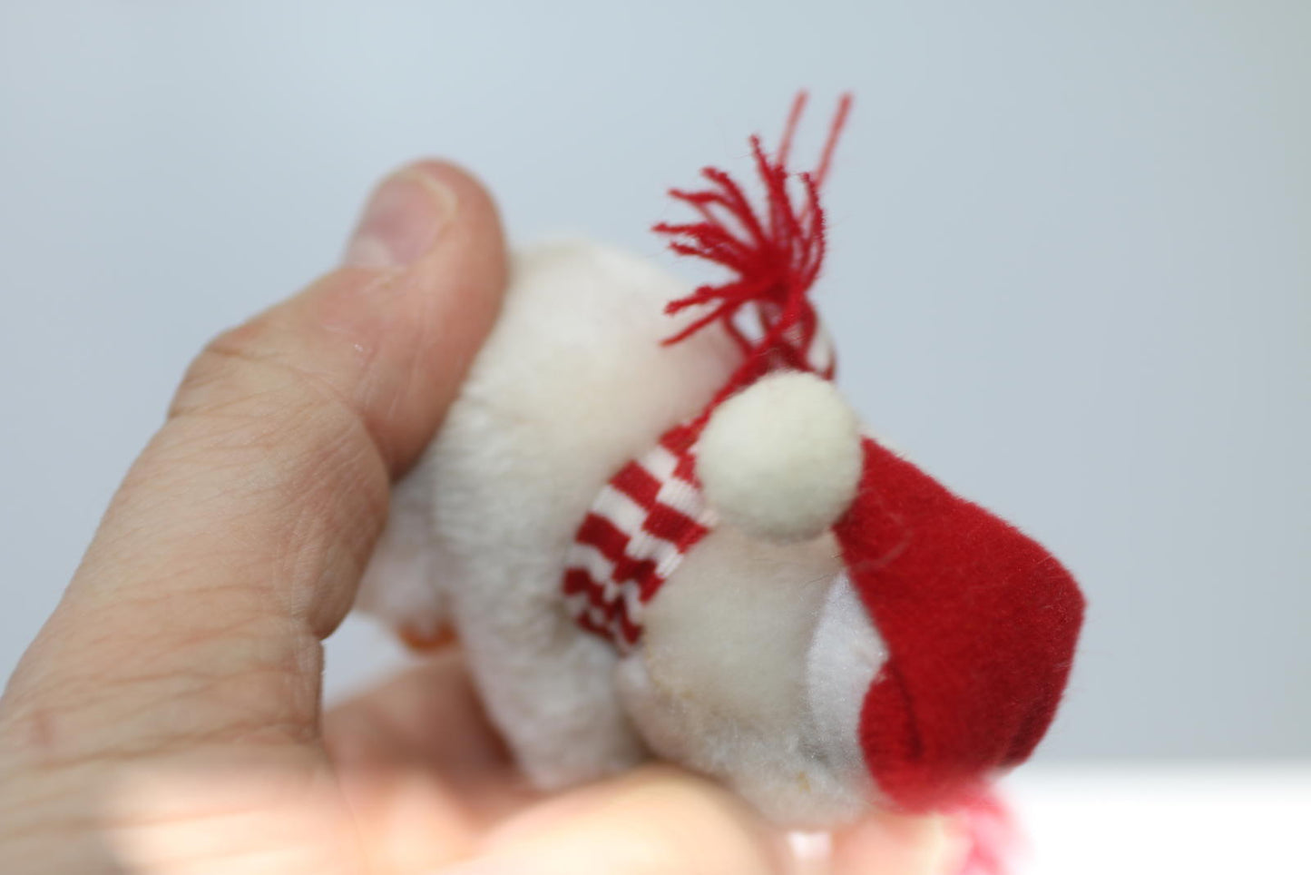 Vintage Plush Mouse Figurine with Santa Hat and Scarf pencil hugger toy clip