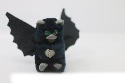 Vintage Small Black Furry Bat Figurine with Green Eyes Pencil toy hugger clip