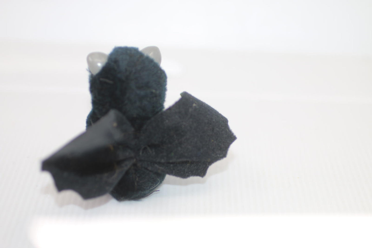 Vintage Small Black Furry Bat Figurine with Green Eyes Pencil toy hugger clip