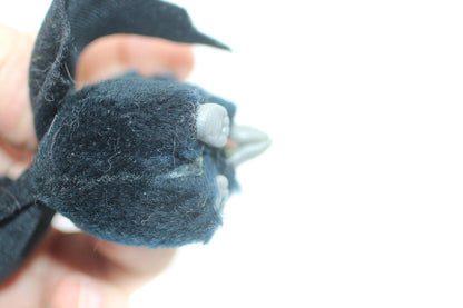 Vintage Small Black Furry Bat Figurine with Green Eyes Pencil toy hugger clip