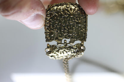 Vintage Gold Tone Mini Purse Locket Pendant Necklace Floral