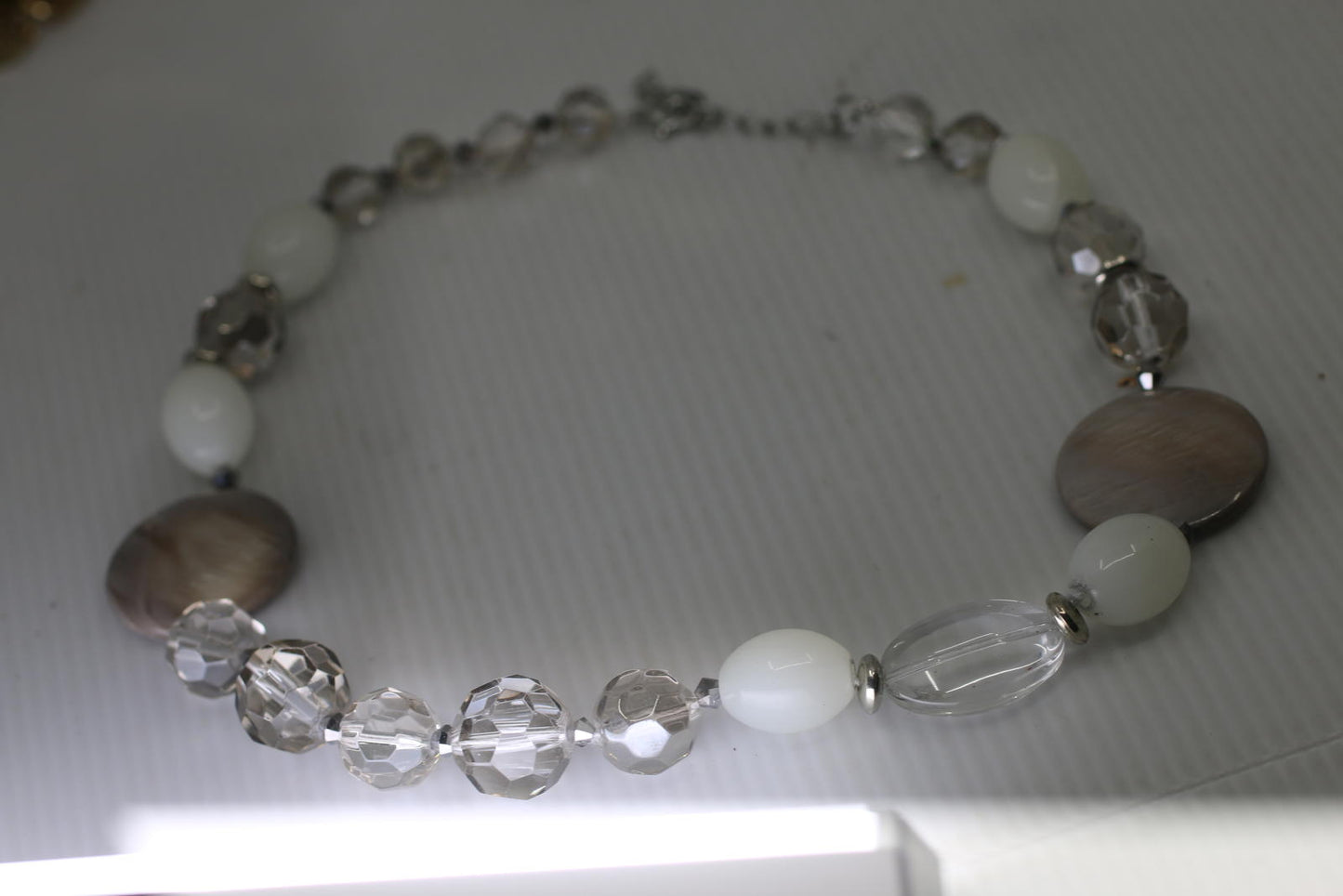 Vintage Neutral Beaded Necklace Clear Crystal White Beads