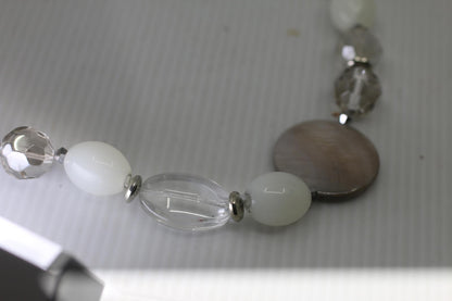 Vintage Neutral Beaded Necklace Clear Crystal White Beads