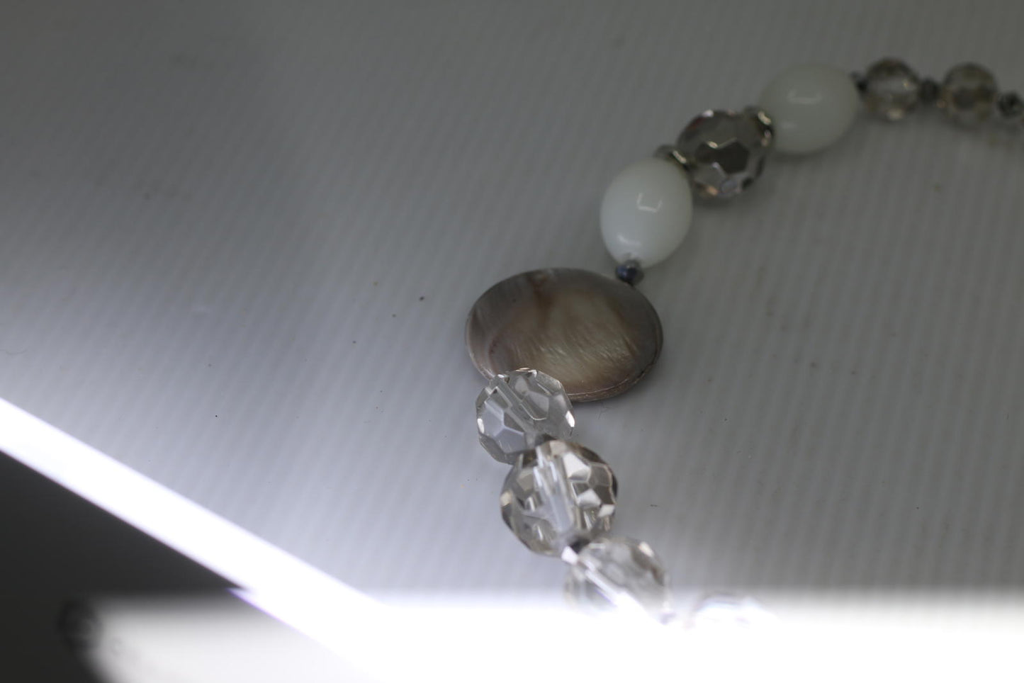 Vintage Neutral Beaded Necklace Clear Crystal White Beads