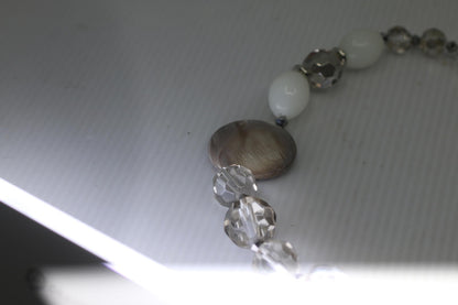 Vintage Neutral Beaded Necklace Clear Crystal White Beads