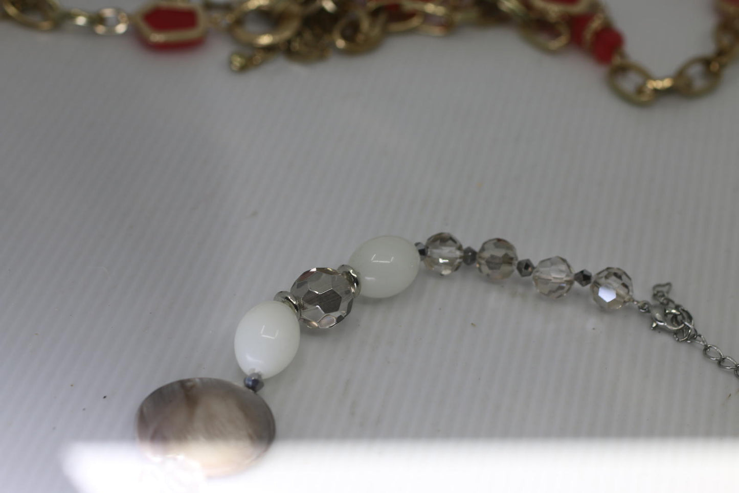 Vintage Neutral Beaded Necklace Clear Crystal White Beads