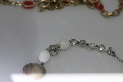 Vintage Neutral Beaded Necklace Clear Crystal White Beads
