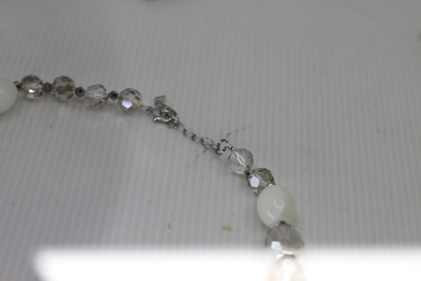 Vintage Neutral Beaded Necklace Clear Crystal White Beads