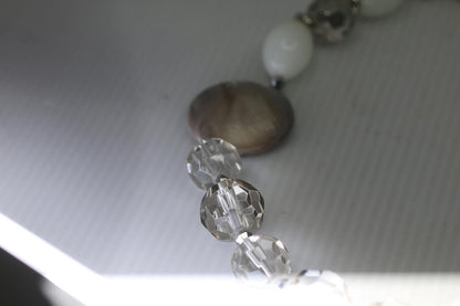Vintage Neutral Beaded Necklace Clear Crystal White Beads