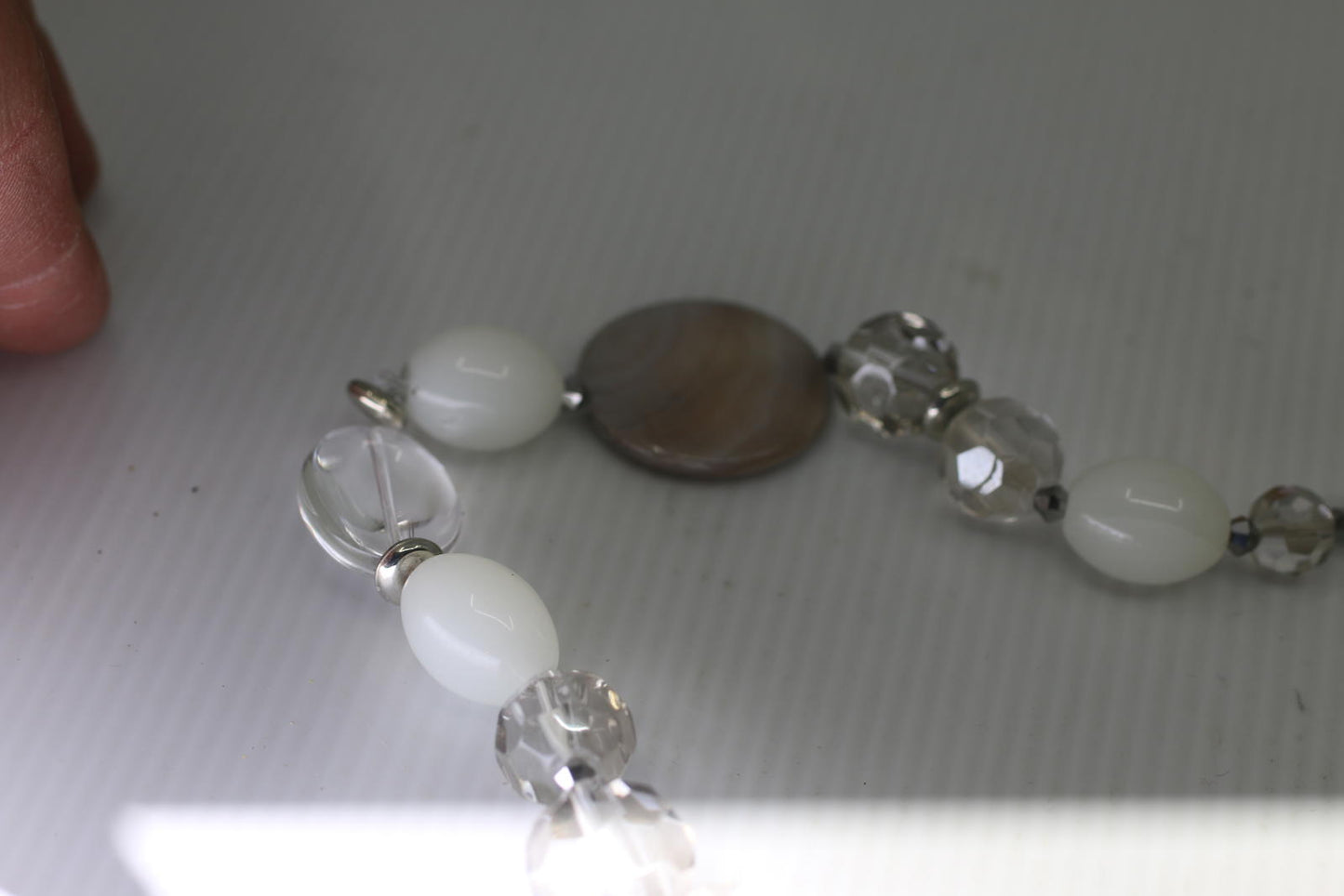 Vintage Neutral Beaded Necklace Clear Crystal White Beads