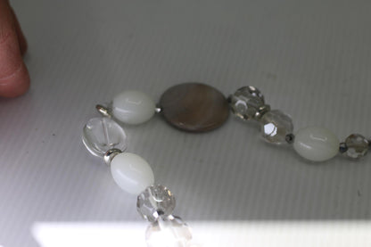 Vintage Neutral Beaded Necklace Clear Crystal White Beads