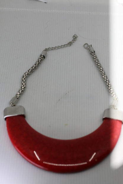 Vintage Red Crescent Statement Necklace Marbled Resin Bib